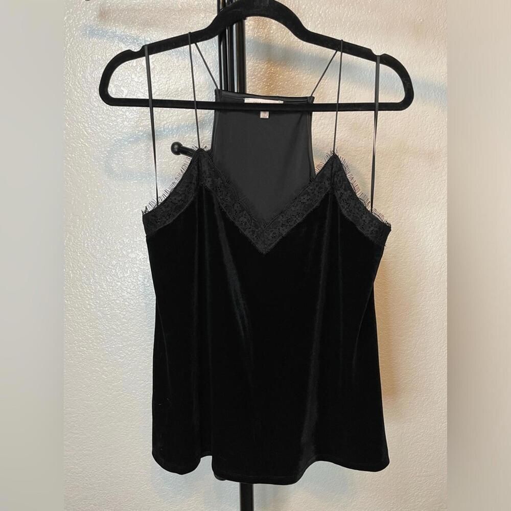 Skies are Blue black velvet lace trim camisole shirt size Medium M
